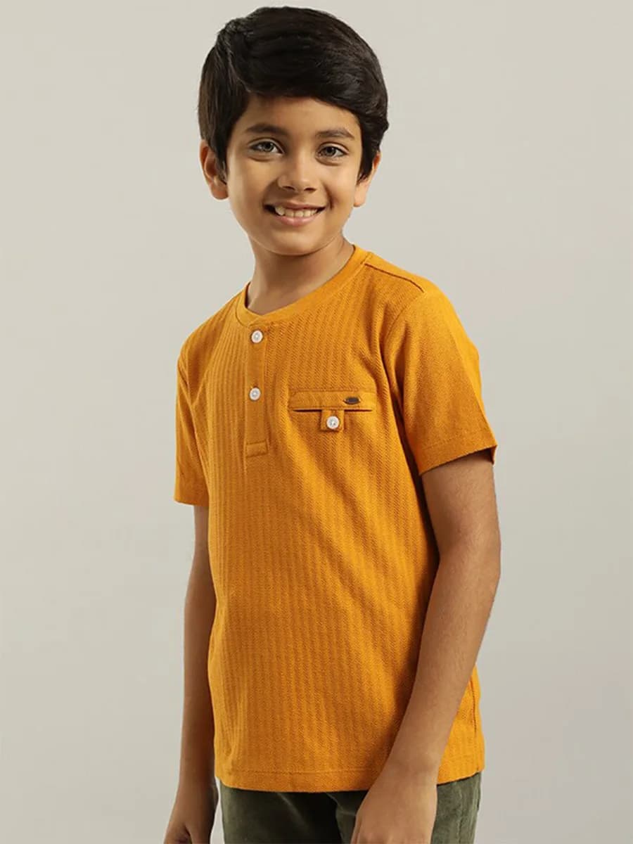 Young Boy Solid Textured Short Sleeve Shirt And Shorts