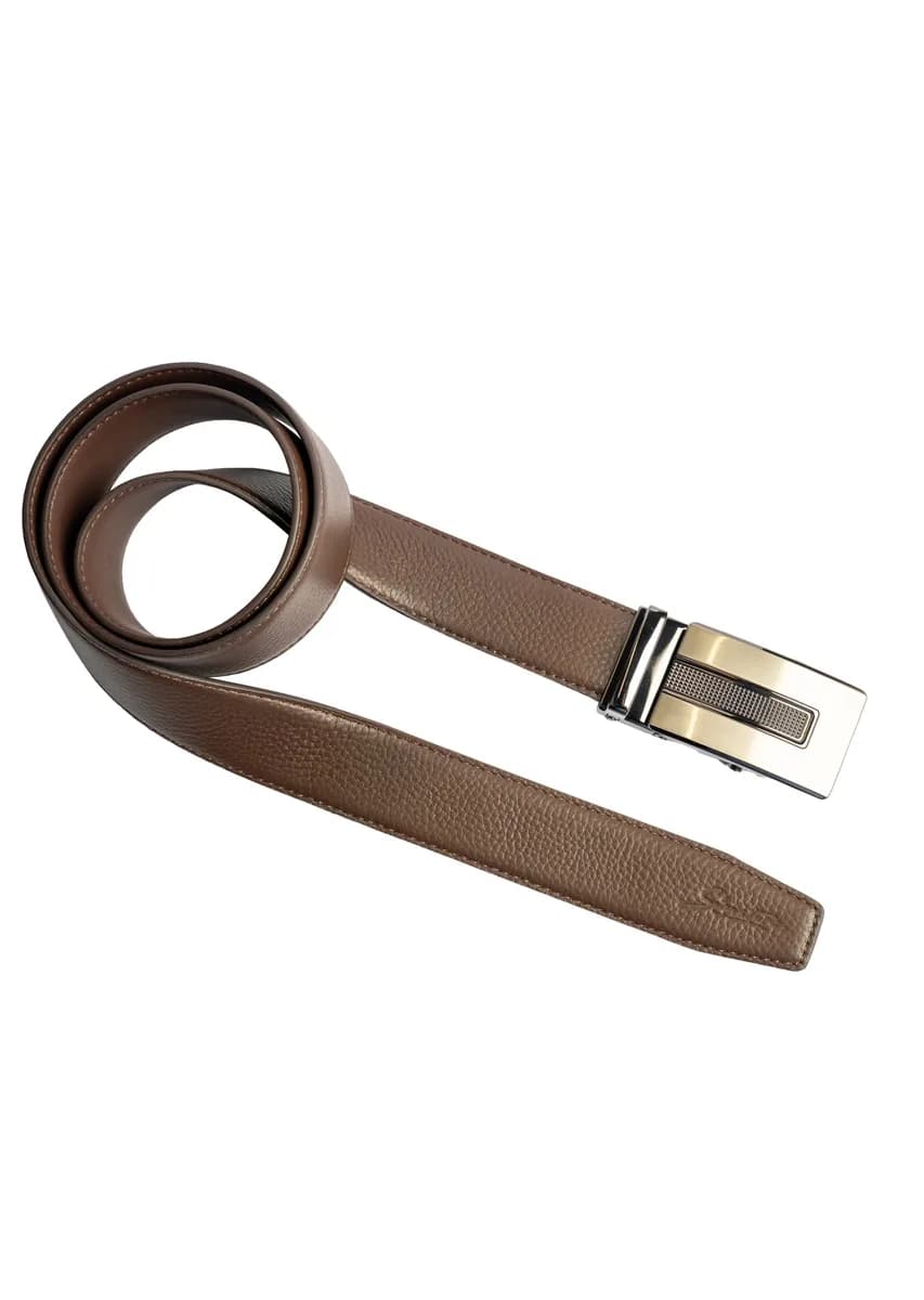 Men Brown Texture Leather Auto-Lock Buckle Belt