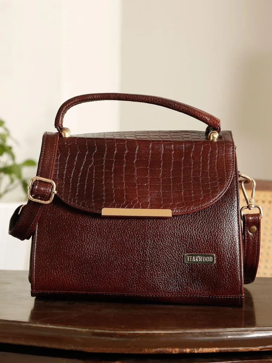 Textured Leather Structured Sling Bag