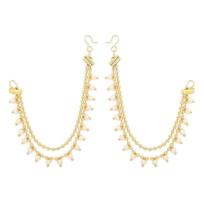 Shreyadzines Pearl Alloy Pearl Earchain For Women's & Girls, Gold
