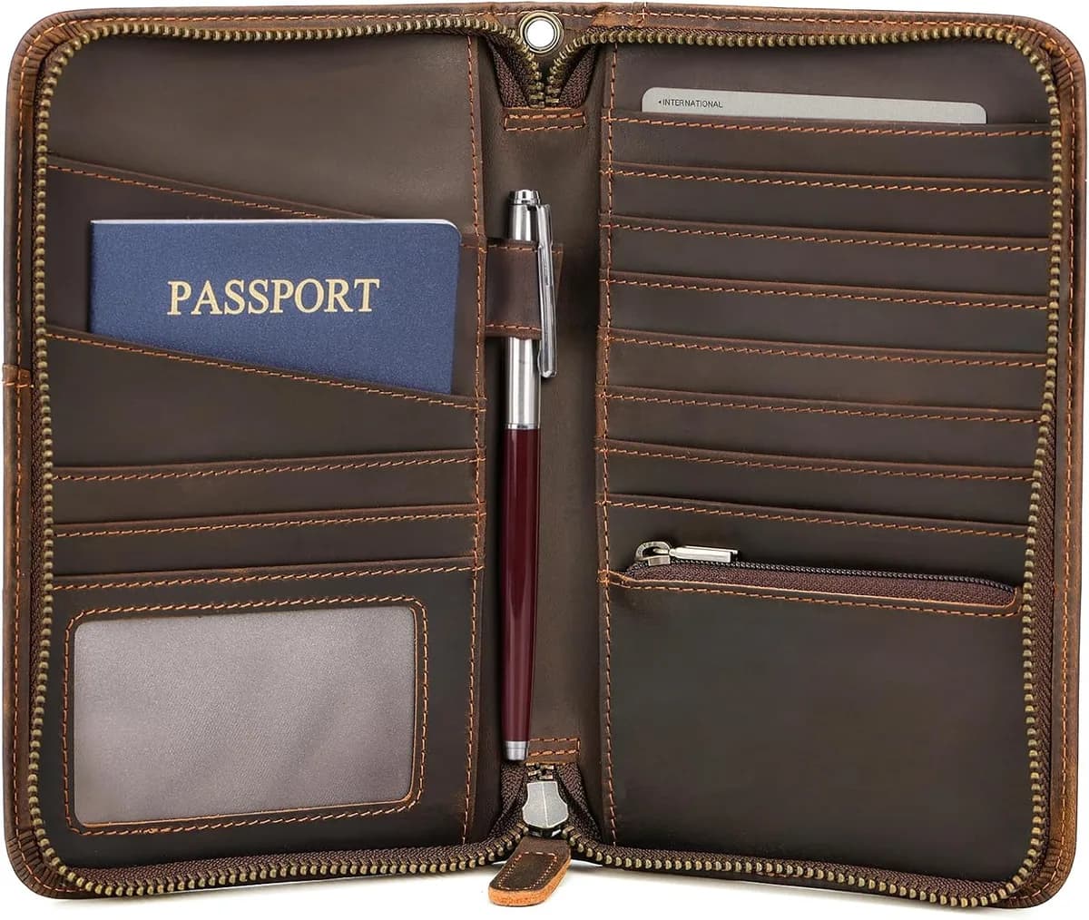 Zippered Travel Leather Organizer Wallet