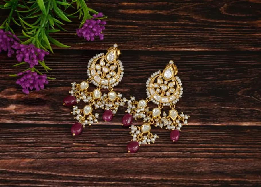 Jaipur Chandbali Pearl Statement Earrings